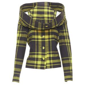 Issey Miyake check plaid cotton stand collar shirt